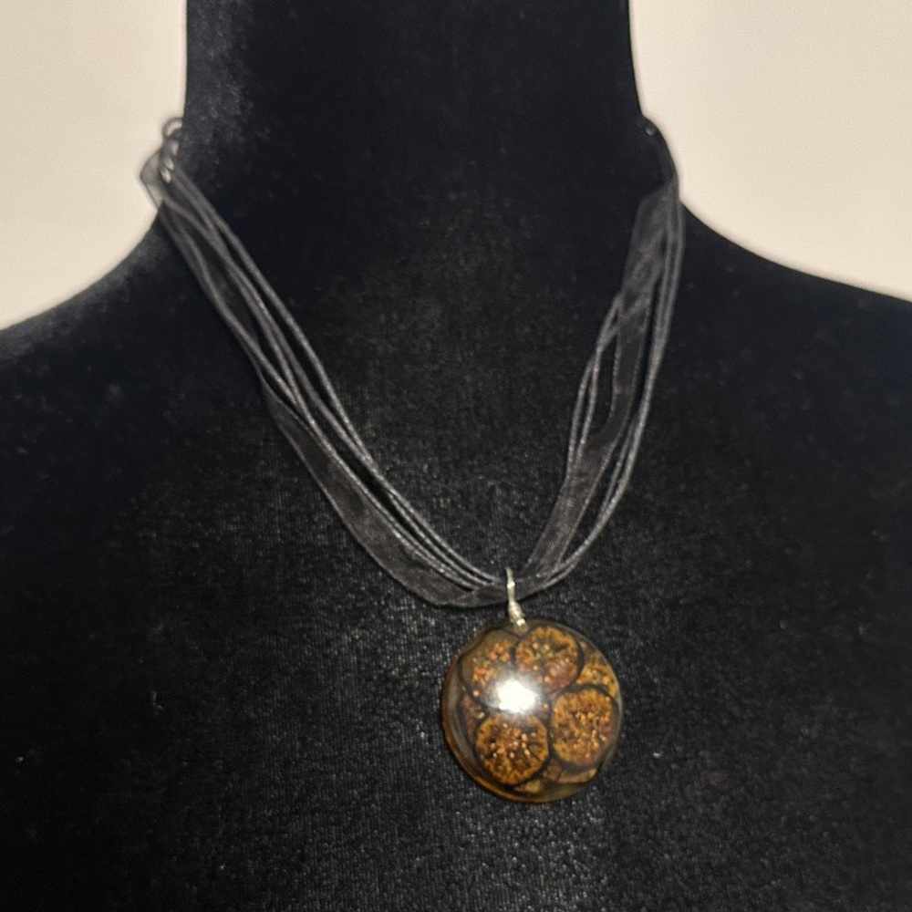 Vintage Fig Pendant Ribbon Choker Necklace